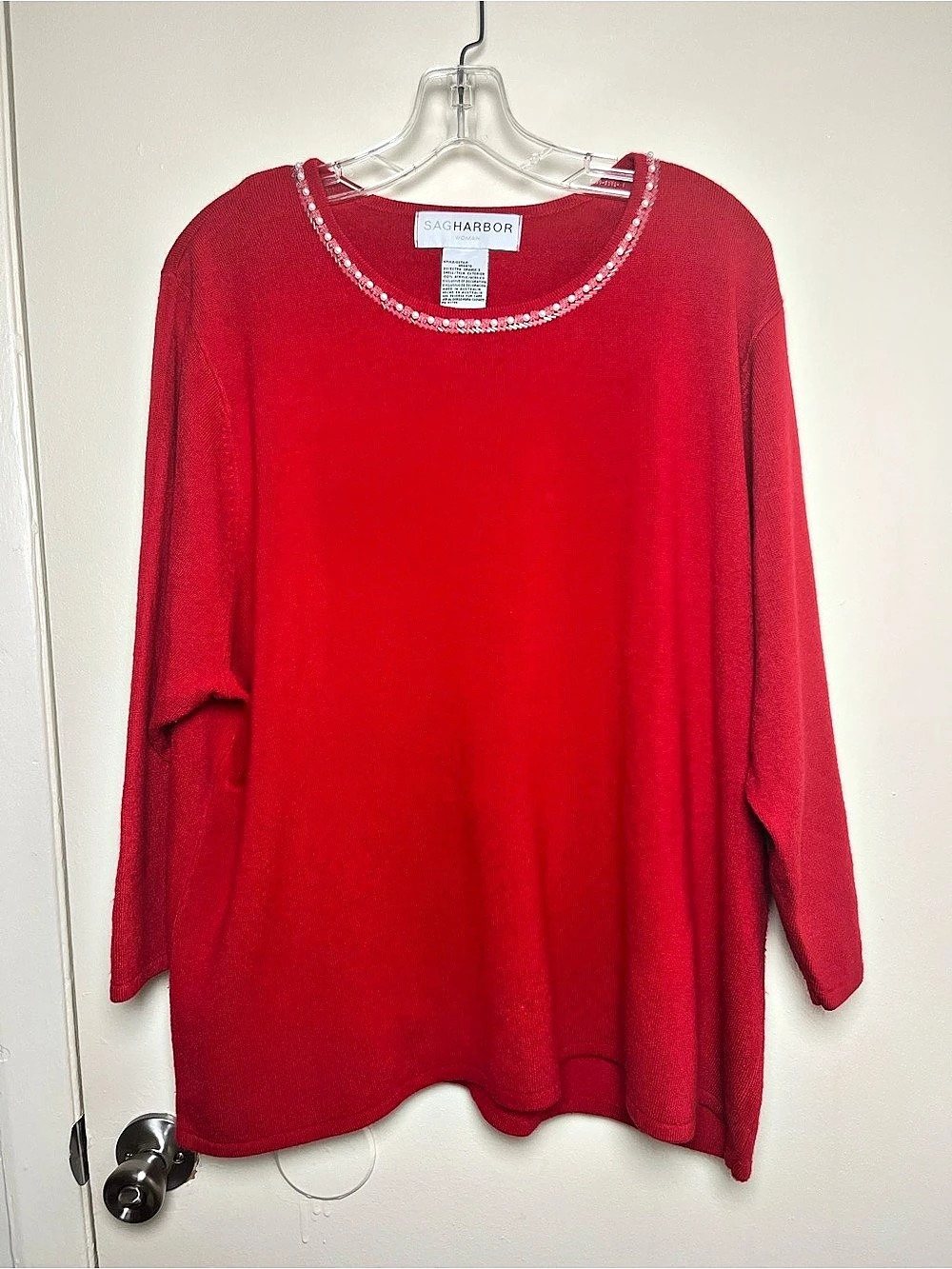Vintage Women's Plus Size Sagharbor Grannycore Beaded Neck Red Sweater Size XXXL